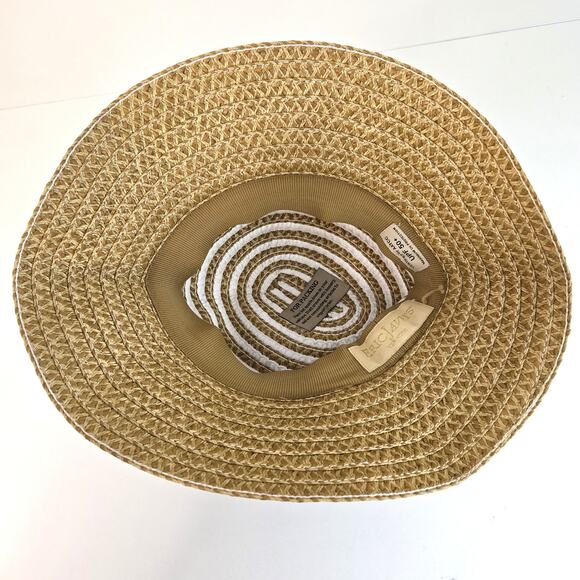 Eric Javits Sun Bucket Hat Straw Tan and White Packable - Picture 4 of 8
